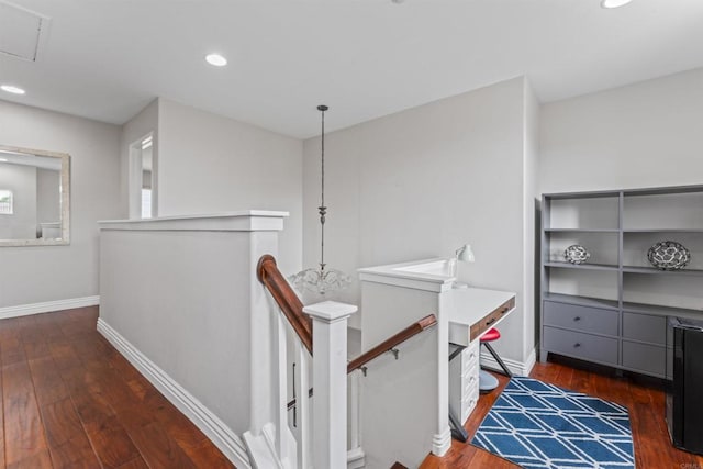 9925 Fieldthorn St, San Diego, CA 92127 - hallway with an upstairs landing, wood finished floors, and recessed lighting