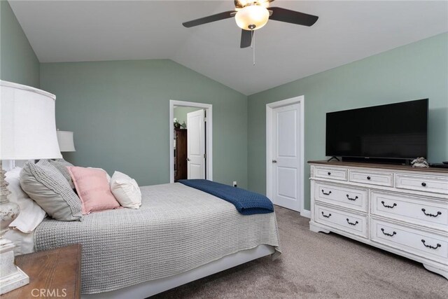 8390 Curbaril Ave, Atascadero, CA 93422 - bedroom featuring lofted ceiling, carpet flooring, and ceiling fan