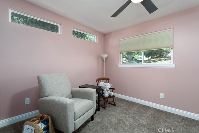 8390 Curbaril Ave, Atascadero, CA 93422 - sitting room with healthy amount of natural light, carpet floors, ceiling fan, and baseboards