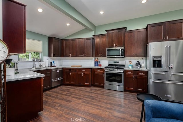 8390 Curbaril Ave, Atascadero, CA 93422 - kitchen with stainless steel appliances, a sink, light stone counters, tasteful backsplash, and recessed lighting