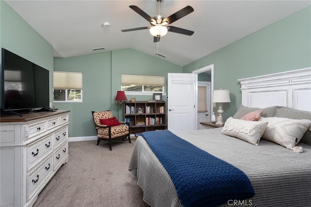 8390 Curbaril Ave, Atascadero, CA 93422 - carpeted bedroom featuring lofted ceiling, ceiling fan, and baseboards