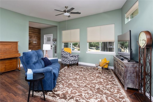 8390 Curbaril Ave, Atascadero, CA 93422 - living room with ceiling fan, wood finished floors, and baseboards