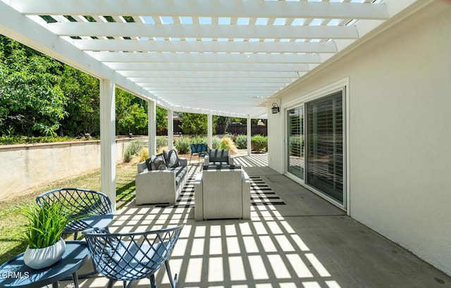 10503 Jimenez St, Sylmar, CA 91342 - fenced backyard featuring a pergola, outdoor lounge area, and a patio area