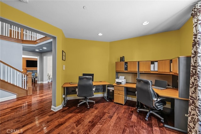 4267 Carnegie Ct, Riverside, CA 92505 - home office featuring dark wood finished floors and recessed lighting