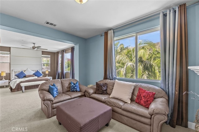 4267 Carnegie Ct, Riverside, CA 92505 - carpeted living room featuring ceiling fan