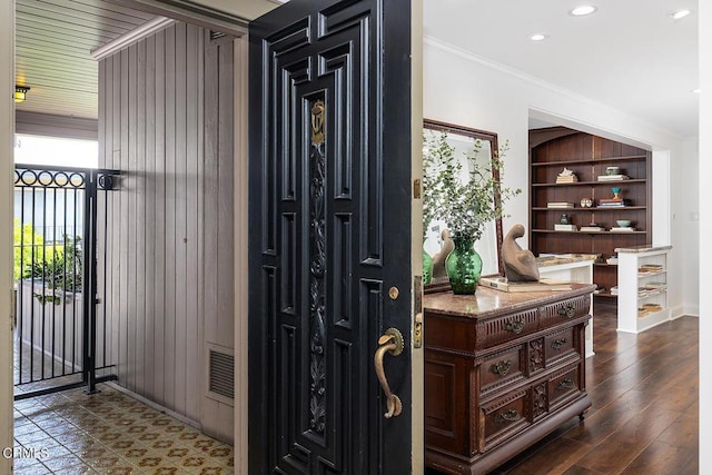 1245 S Orange Grove Blvd Unit 5, Pasadena, CA 91105 - entryway with ornamental molding, dark wood-type flooring, and recessed lighting