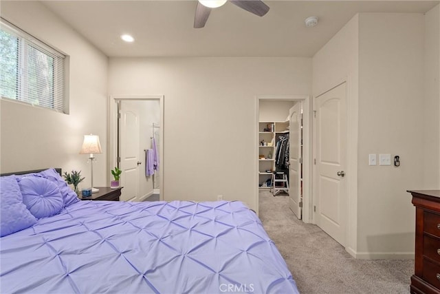 14868 Hickok Ct, Magalia, CA 95954 - bedroom featuring carpet flooring, a walk in closet, a closet, a ceiling fan, and baseboards