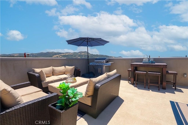 25 Splendor Way, Rancho Mission Viejo, CA 92694 - view of patio with an outdoor hangout area, a mountain view, and a grill