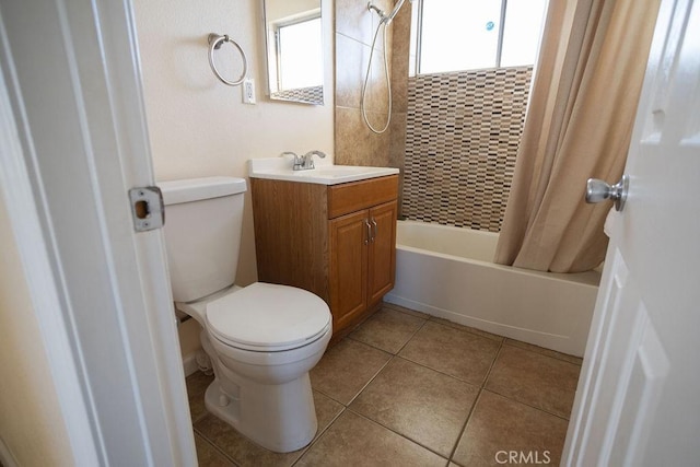 58382 Sunny Sands Dr, Yucca Valley, CA 92284 - bathroom featuring shower / bath combo, vanity, toilet, and tile patterned flooring