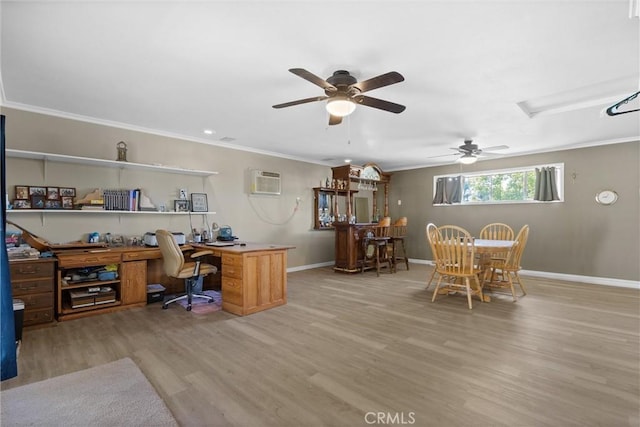 4436 County Road M 1/2, Orland, CA 95963 - office space featuring light wood-style flooring, baseboards, a ceiling fan, ornamental molding, and a wall mounted AC