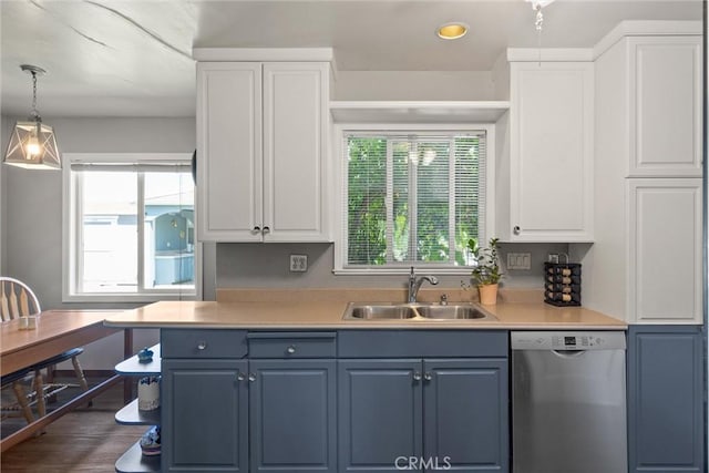 4436 County Road M 1/2, Orland, CA 95963 - kitchen featuring stainless steel dishwasher, a sink, white cabinetry, plenty of natural light, and recessed lighting