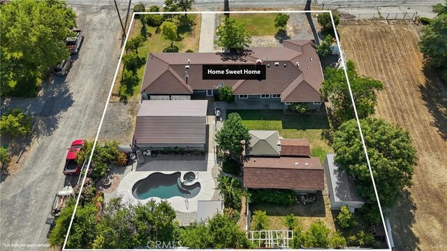 4436 County Road M 1/2, Orland, CA 95963 - aerial view of property and surrounding area featuring a pool area and property parcel outlined