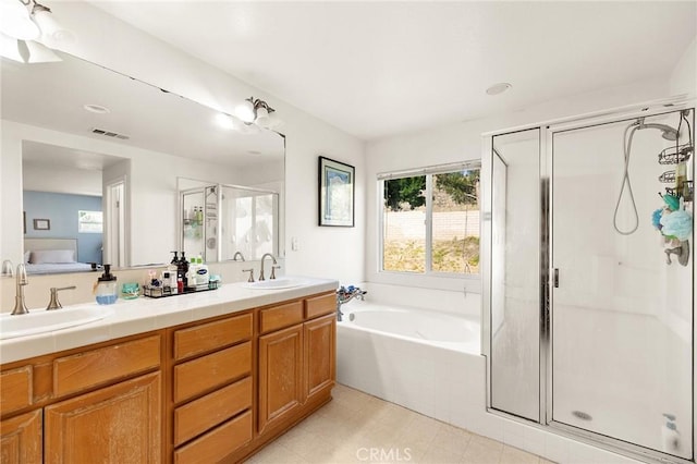 29778 Salmon St, Menifee, CA 92584 - ensuite bathroom featuring a stall shower, a garden tub, and double vanity
