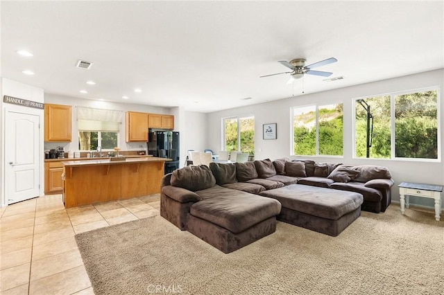29778 Salmon St, Menifee, CA 92584 - living area featuring light tile patterned floors, recessed lighting, and ceiling fan