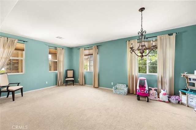 29778 Salmon St, Menifee, CA 92584 - game room featuring a chandelier, carpet flooring, and baseboards