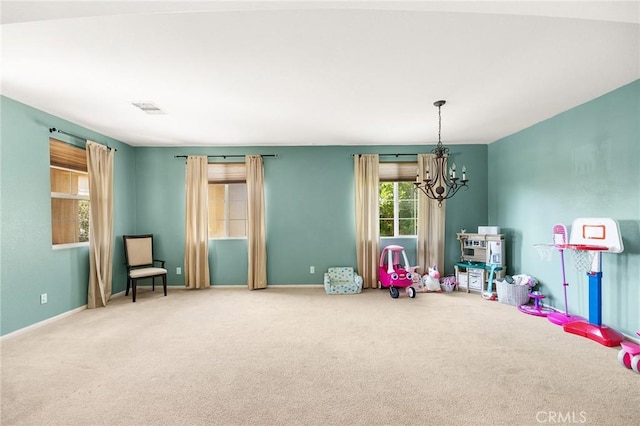 29778 Salmon St, Menifee, CA 92584 - playroom with carpet floors, a chandelier, and baseboards