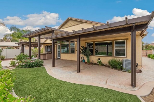 25863 Prospector Ct, Menifee, CA 92584 - rear view of property with a patio, stucco siding, and a pergola