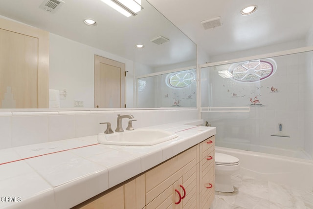 5331 Wavecrest Way, Oxnard, CA 93035 - bathroom with vanity, toilet, recessed lighting, shower / bath combination with glass door, and marble finish floors