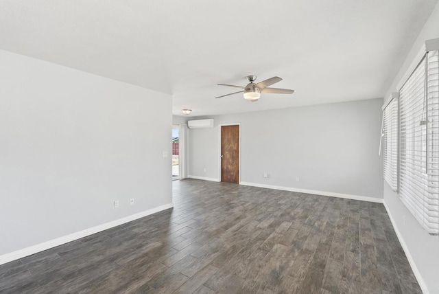 450 Dichter St, El Cajon, CA 92019 - unfurnished living room featuring a ceiling fan, dark wood-style flooring, a wall mounted air conditioner, and baseboards