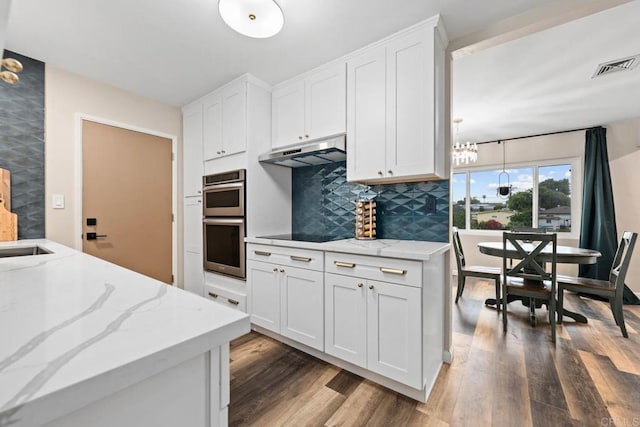 169 Theresa Way, Chula Vista, CA 91911 - kitchen featuring double oven, dark wood-style flooring, under cabinet range hood, and white cabinetry
