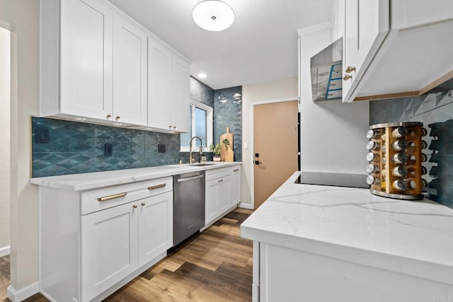 169 Theresa Way, Chula Vista, CA 91911 - kitchen featuring stainless steel dishwasher, a sink, decorative backsplash, wood finished floors, and recessed lighting