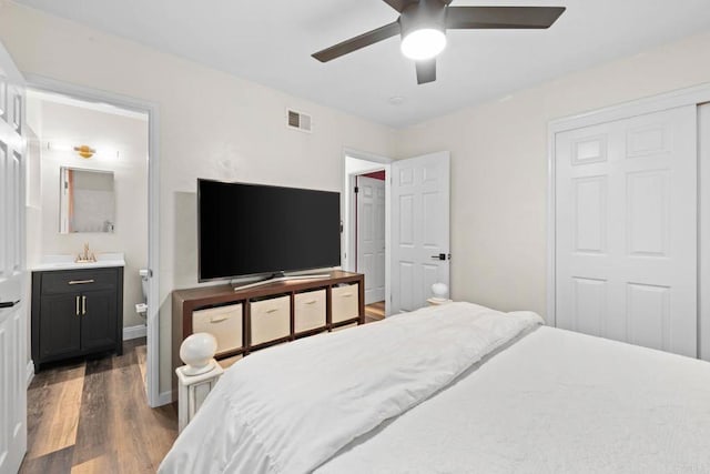 169 Theresa Way, Chula Vista, CA 91911 - bedroom with wood finished floors, ensuite bath, a ceiling fan, and baseboards