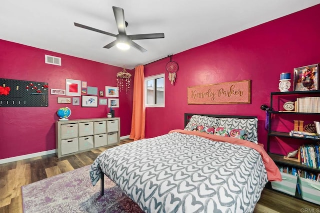 169 Theresa Way, Chula Vista, CA 91911 - bedroom with wood finished floors, ceiling fan, an accent wall, and baseboards