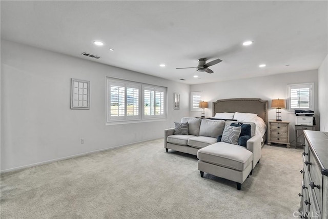 15040 Capstone St, Fontana, CA 92336 - bedroom with light carpet, recessed lighting, a ceiling fan, and baseboards
