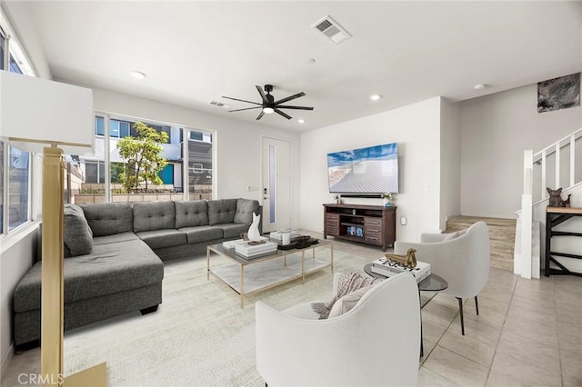 3720 S Allston Paseo Unit 7, Ontario, CA 91761 - living room with ceiling fan, recessed lighting, and light tile patterned floors