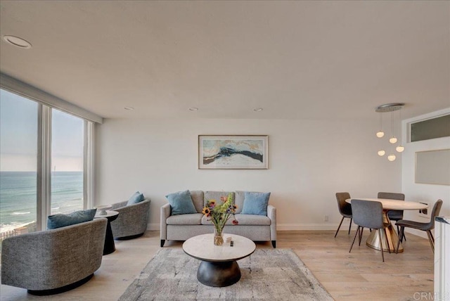 190 Del Mar Shores Ter Unit 24, Solana Beach, CA 92075 - living area featuring light wood-type flooring, baseboards, and a water view