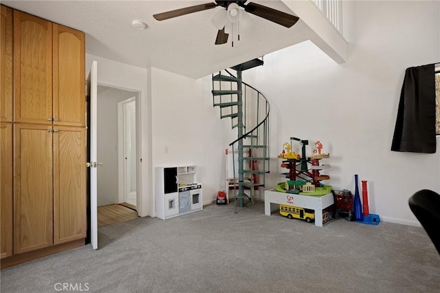 26249 Cedar Ln, Twin Peaks, CA 92391 - recreation room featuring carpet floors and ceiling fan