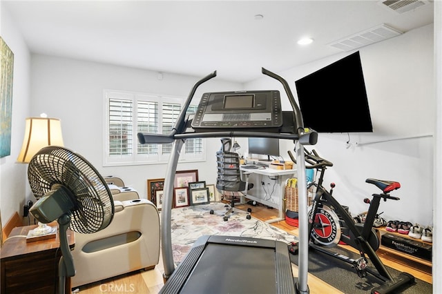 22124 Barrington Way, Saugus, CA 91350 - exercise area with wood finished floors and recessed lighting