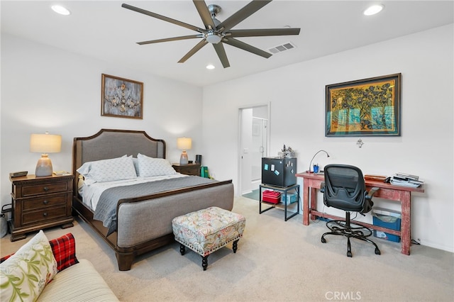 22124 Barrington Way, Saugus, CA 91350 - bedroom featuring recessed lighting, carpet flooring, a desk, and a ceiling fan