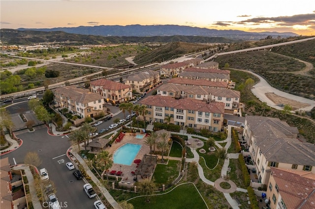 22124 Barrington Way, Saugus, CA 91350 - aerial view at dusk of a mountain view and view of pool