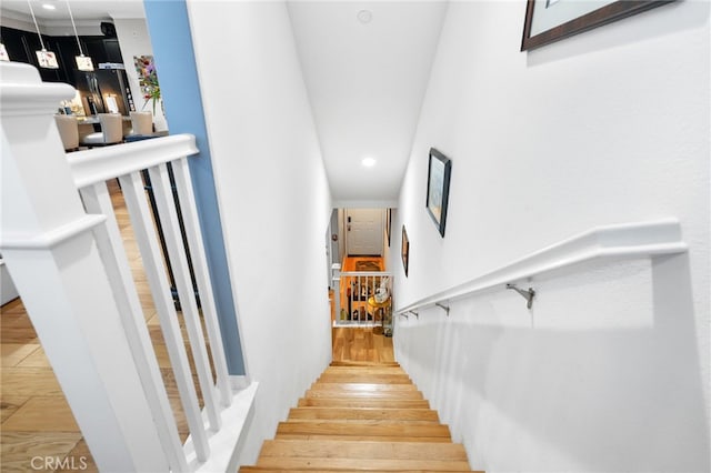22124 Barrington Way, Saugus, CA 91350 - stairs featuring recessed lighting and wood finished floors