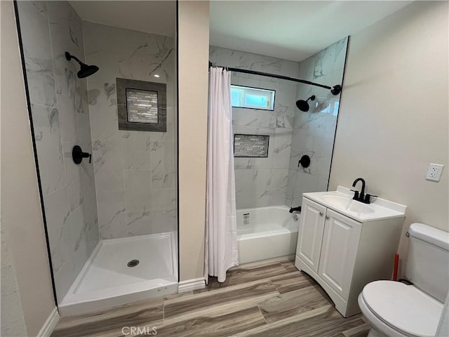 12055 Mount Vernon Ave, Grand Terrace, CA 92313 - full bathroom with toilet, shower / bath combination with curtain, vanity, and wood finished floors