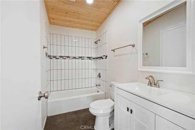 57628 Pine St, Landers, CA 92285 - bathroom featuring wooden ceiling, vanity, toilet, and bathing tub / shower combination