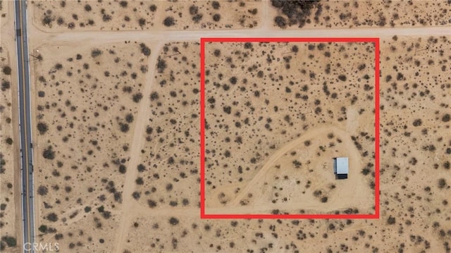 57628 Pine St, Landers, CA 92285 - aerial view of property and surrounding area with property parcel outlined