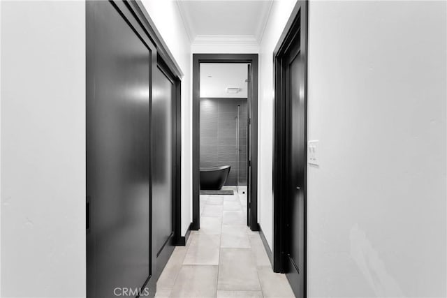 14258 Crow Rd, Apple Valley, CA 92307 - hallway with ornamental molding and light tile patterned floors