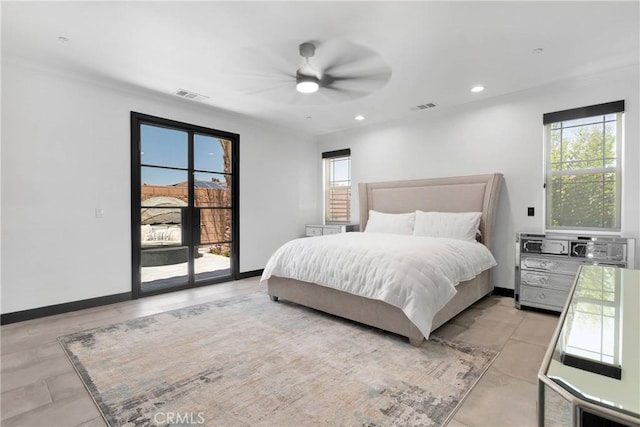 14258 Crow Rd, Apple Valley, CA 92307 - bedroom with access to outside, recessed lighting, ceiling fan, and baseboards