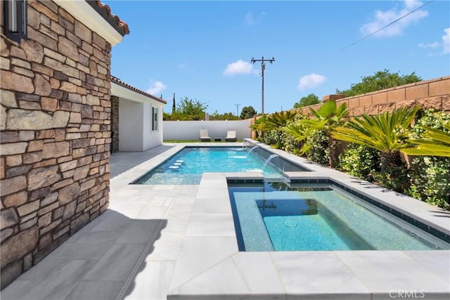 14258 Crow Rd, Apple Valley, CA 92307 - view of pool with a fenced backyard, a pool with connected hot tub, and a patio area