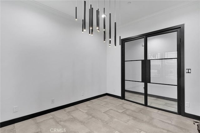 14258 Crow Rd, Apple Valley, CA 92307 - unfurnished dining area featuring crown molding and baseboards