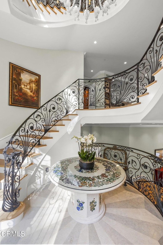 2112 Trentham Rd, Triunfo Pass-Point Mugu, CA 91361 - stairs with a towering ceiling and recessed lighting
