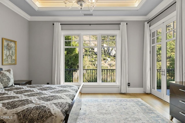 2112 Trentham Rd, Triunfo Pass-Point Mugu, CA 91361 - bedroom featuring multiple windows, access to outside, wood finished floors, french doors, and ornamental molding