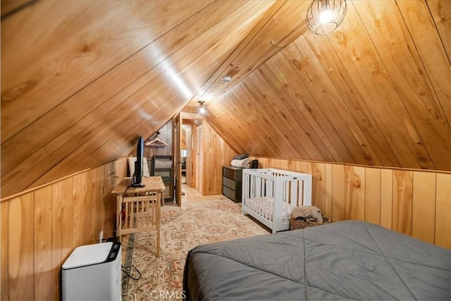 317 Moreno Ln, Sugarloaf, CA 92386 - bedroom with wooden walls, lofted ceiling, and wooden ceiling