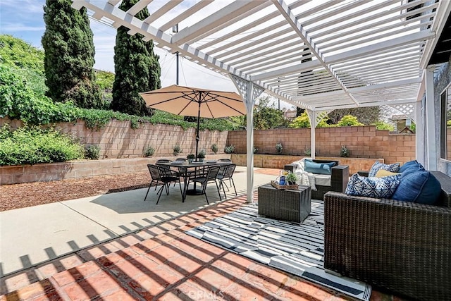 312 N Prospect Ave, Redondo Beach, CA 90277 - fenced backyard with an outdoor hangout area, a pergola, outdoor dining area, and a patio