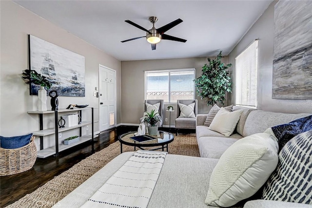 312 N Prospect Ave, Redondo Beach, CA 90277 - living area featuring wood finished floors, ceiling fan, and baseboards
