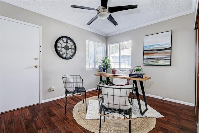 312 N Prospect Ave, Redondo Beach, CA 90277 - living area featuring wood finished floors, a textured ceiling, ceiling fan, baseboards, and ornamental molding