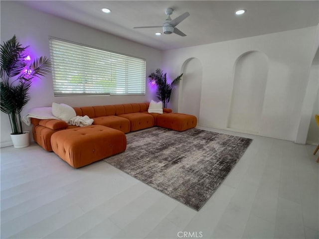 622 S Highland Dr, Palm Springs, CA 92264 - living room featuring ceiling fan and recessed lighting