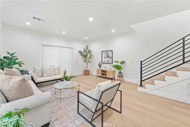 436 E Truslow Ave, Fullerton, CA 92832 - living room with light wood-style flooring, stairs, recessed lighting, and baseboards